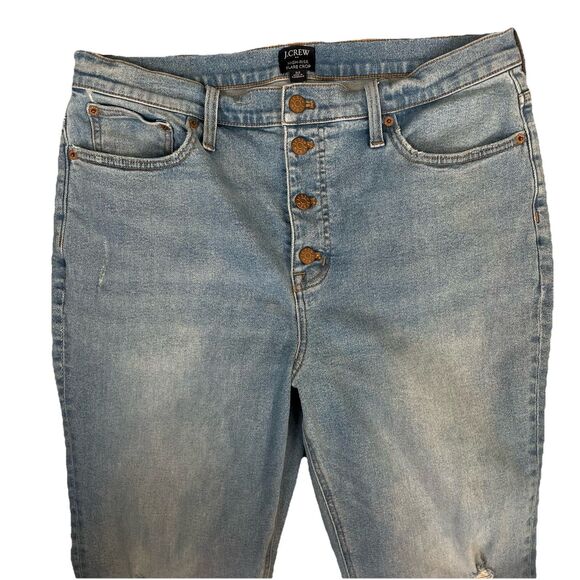 J. Crew High-Rise Crop Flare‎ Women's Jeans Sz 32 Button Fly Stretch Raw Hem - Picture 4 of 12
